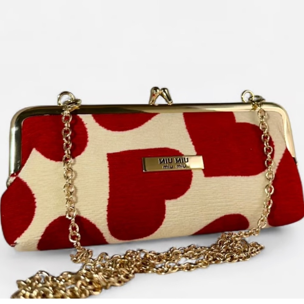 Miu Miu Red and Cream Heart Pattern Clutch New In… - image 1